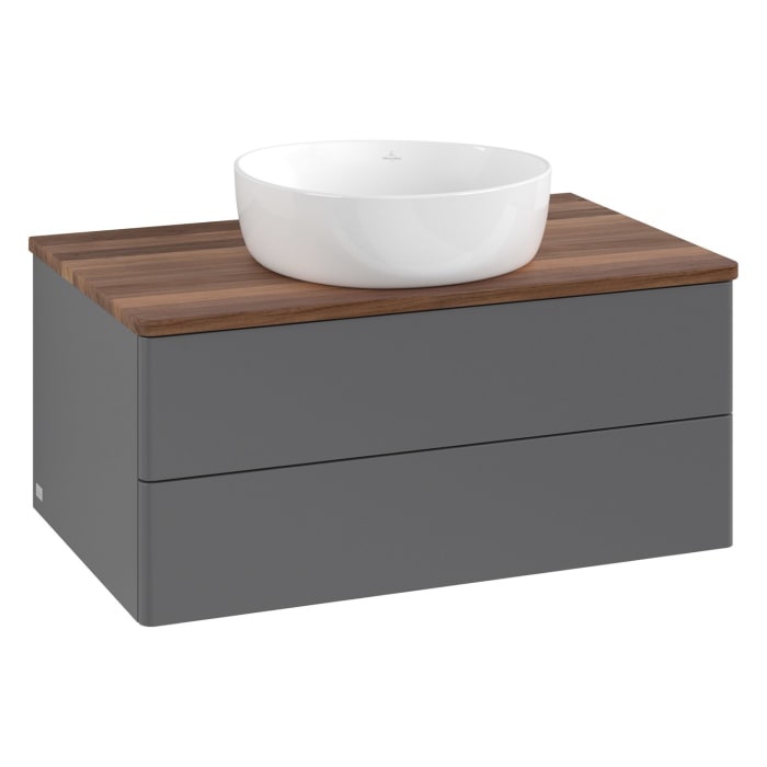 Villeroy & Boch Antao Waschbeckenunterschrank, 80 x 19 cm, 2 Auszüge, Fronten ohne Struktur, ohne Hahnloch