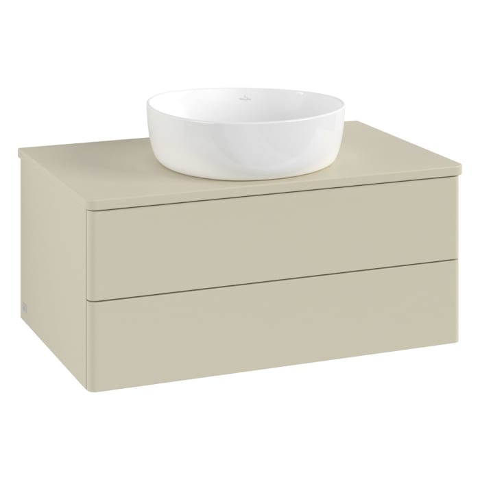 Villeroy & Boch Antao Waschbeckenunterschrank, 80 x 19 cm, 2 Auszüge, Fronten ohne Struktur, mit Hahnloch