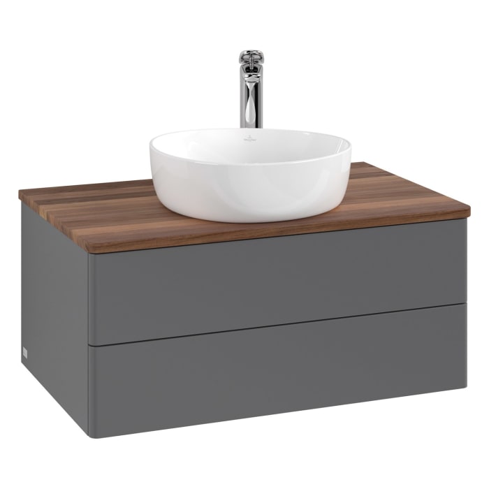 Villeroy & Boch Antao Waschbeckenunterschrank, 80 x 19 cm, 2 Auszüge, Fronten ohne Struktur, mit Hahnloch