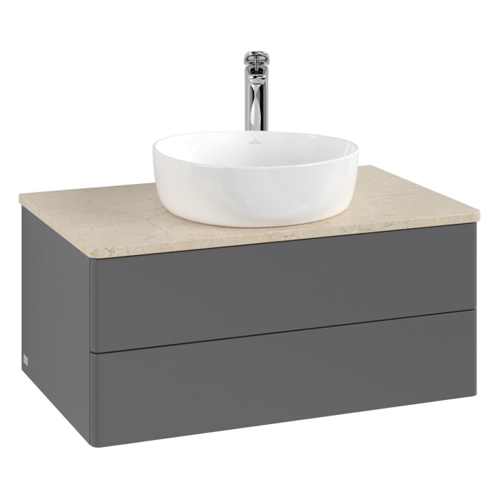 Villeroy & Boch Antao Waschbeckenunterschrank, 80 x 19 cm, 2 Auszüge, Fronten ohne Struktur, mit Hahnloch