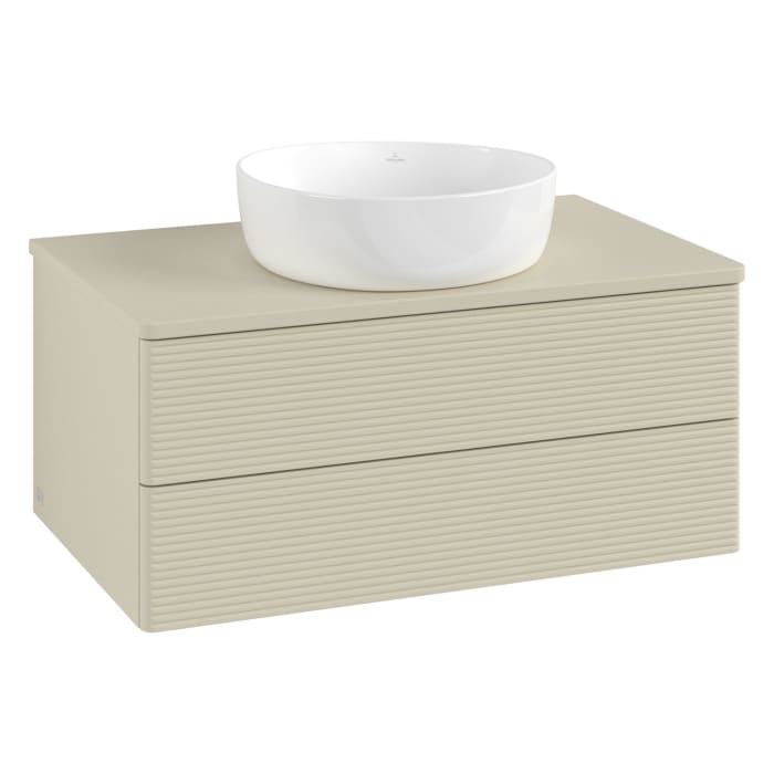 Villeroy & Boch Antao Waschbeckenunterschrank, 80 x 19 cm, 2 Auszüge, Fronten mit Struktur, ohne Hahnloch