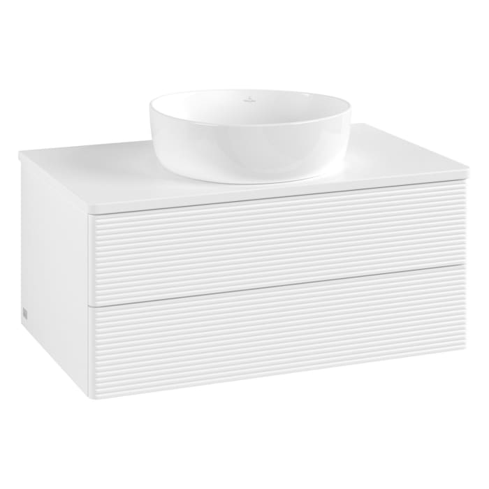 Villeroy & Boch Antao Waschbeckenunterschrank, 80 x 19 cm, 2 Auszüge, Fronten mit Struktur, ohne Hahnloch