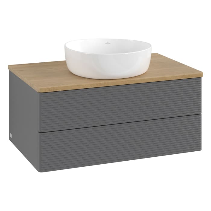 Villeroy & Boch Antao Waschbeckenunterschrank, 80 x 19 cm, 2 Auszüge, Fronten mit Struktur, ohne Hahnloch