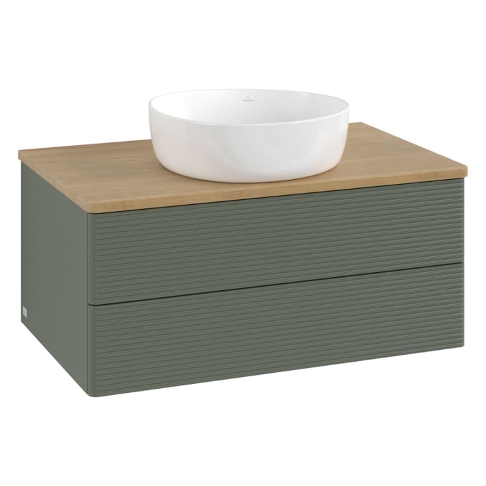 Villeroy & Boch Antao Waschbeckenunterschrank, 80 x 19 cm, 2 Auszüge, Fronten mit Struktur, ohne Hahnloch