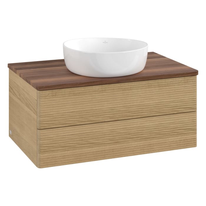 Villeroy & Boch Antao Waschbeckenunterschrank, 80 x 19 cm, 2 Auszüge, Fronten mit Struktur, ohne Hahnloch