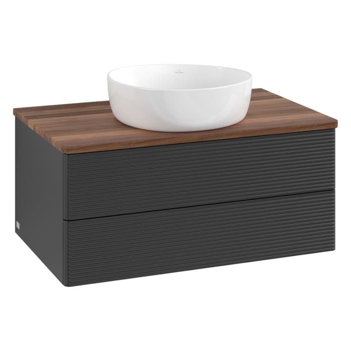 Villeroy & Boch Antao Waschbeckenunterschrank, 80 x 19 cm, 2 Auszüge, Fronten mit Struktur, ohne Hahnloch