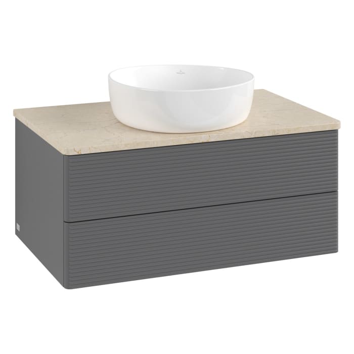 Villeroy & Boch Antao Waschbeckenunterschrank, 80 x 19 cm, 2 Auszüge, Fronten mit Struktur, ohne Hahnloch