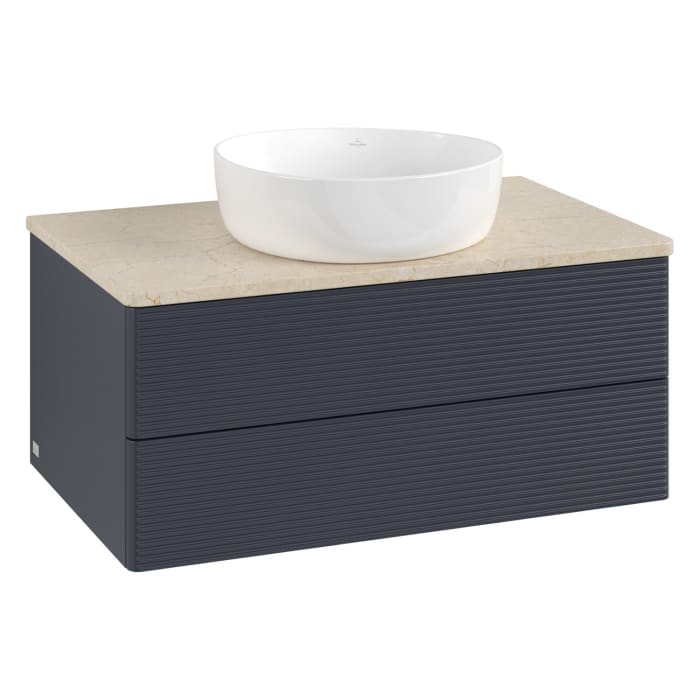 Villeroy & Boch Antao Waschbeckenunterschrank, 80 x 19 cm, 2 Auszüge, Fronten mit Struktur, ohne Hahnloch