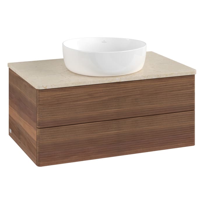 Villeroy & Boch Antao Waschbeckenunterschrank, 80 x 19 cm, 2 Auszüge, Fronten mit Struktur, ohne Hahnloch