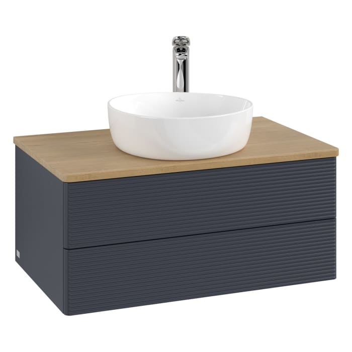 Villeroy & Boch Antao Waschbeckenunterschrank, 80 x 19 cm, 2 Auszüge, Fronten mit Struktur, mit Hahnloch