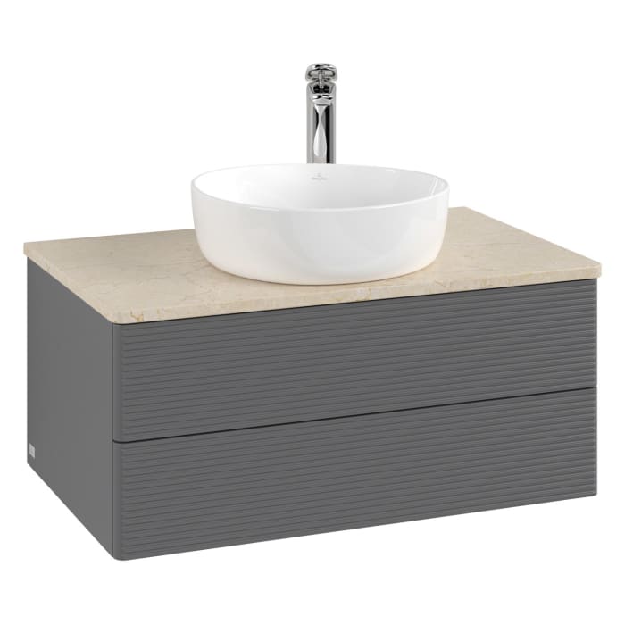 Villeroy & Boch Antao Waschbeckenunterschrank, 80 x 19 cm, 2 Auszüge, Fronten mit Struktur, mit Hahnloch