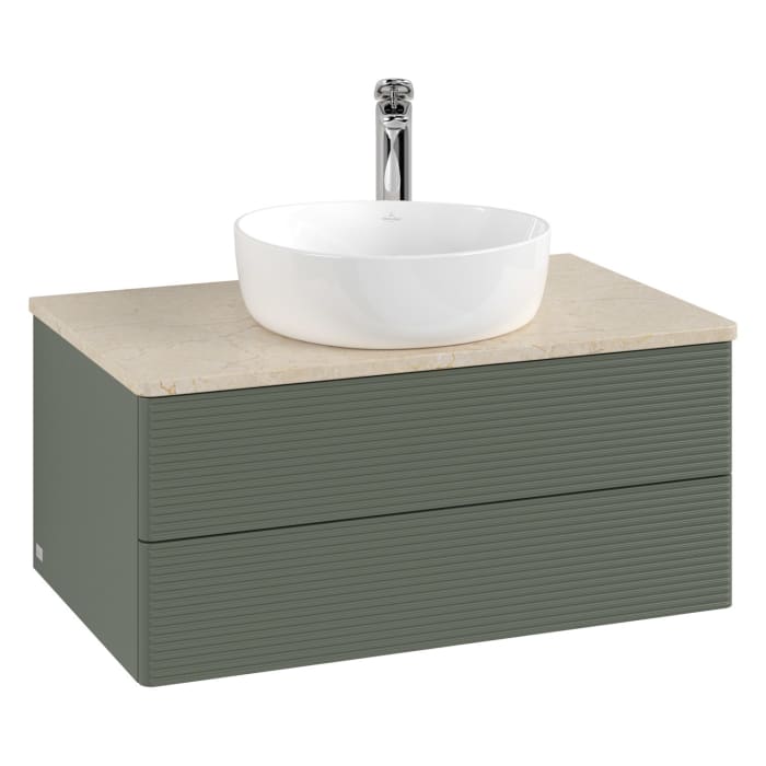 Villeroy & Boch Antao Waschbeckenunterschrank, 80 x 19 cm, 2 Auszüge, Fronten mit Struktur, mit Hahnloch