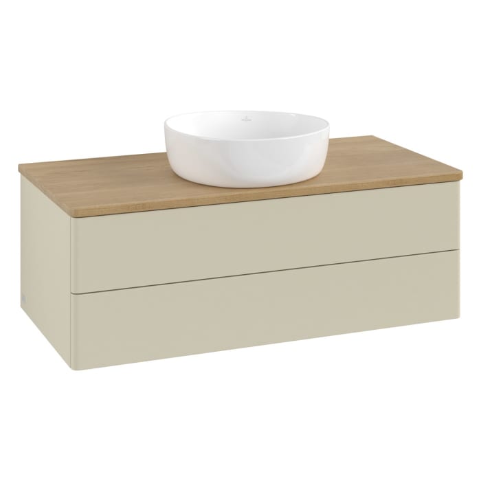 Villeroy & Boch Antao Waschbeckenunterschrank, 100 x 19 cm, 2 Auszüge, Fronten ohne Struktur, ohne Hahnloch