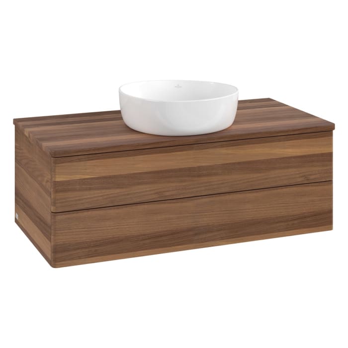 Villeroy & Boch Antao Waschbeckenunterschrank, 100 x 19 cm, 2 Auszüge, Fronten ohne Struktur, ohne Hahnloch