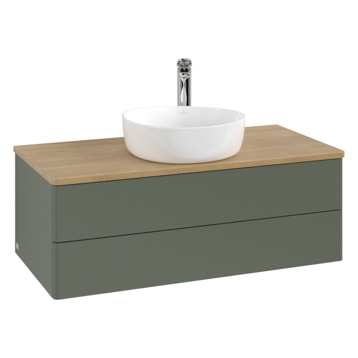 Villeroy & Boch Antao Waschbeckenunterschrank, 100 x 19 cm, 2 Auszüge, Fronten ohne Struktur, mit Hahnloch