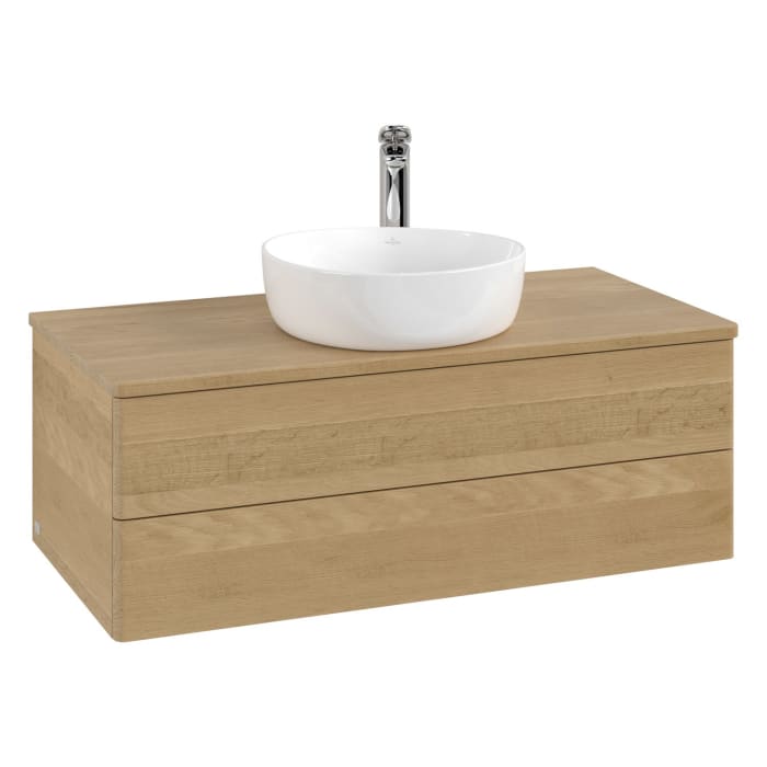 Villeroy & Boch Antao Waschbeckenunterschrank, 100 x 19 cm, 2 Auszüge, Fronten ohne Struktur, mit Hahnloch