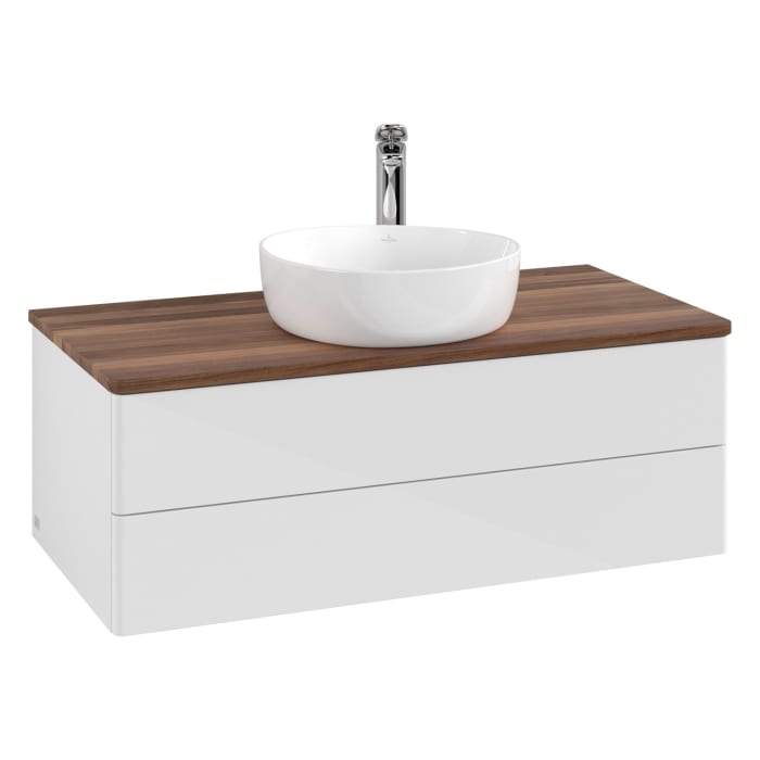 Villeroy & Boch Antao Waschbeckenunterschrank, 100 x 19 cm, 2 Auszüge, Fronten ohne Struktur, mit Hahnloch
