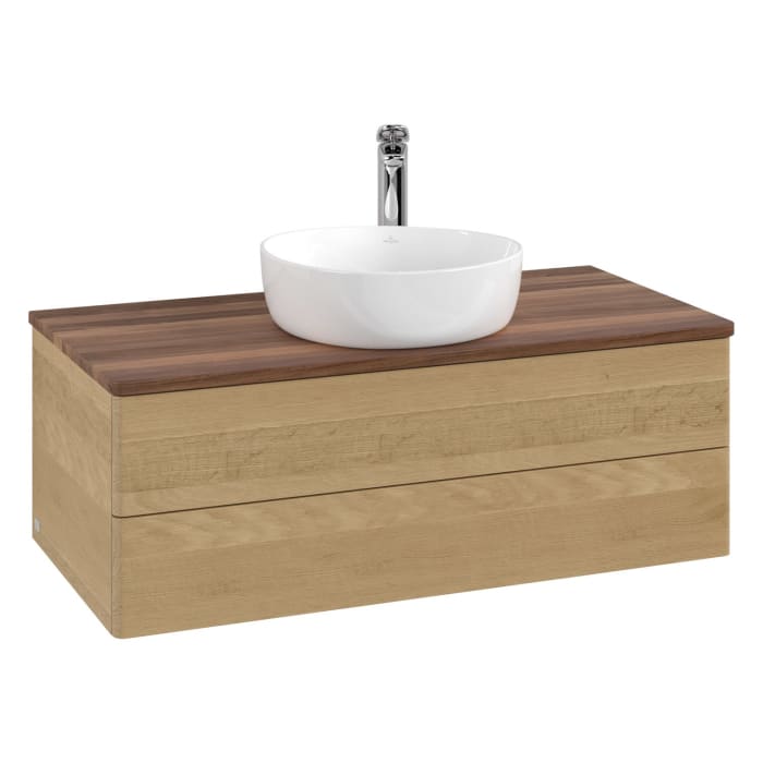 Villeroy & Boch Antao Waschbeckenunterschrank, 100 x 19 cm, 2 Auszüge, Fronten ohne Struktur, mit Hahnloch