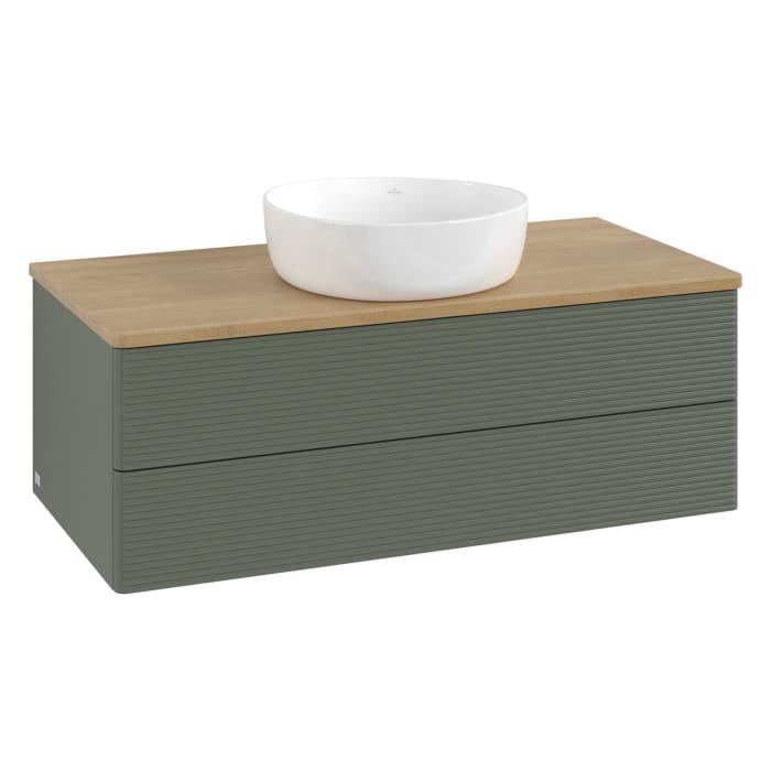 Villeroy & Boch Antao Waschbeckenunterschrank, 100 x 19 cm, 2 Auszüge, Fronten mit Struktur, ohne Hahnloch