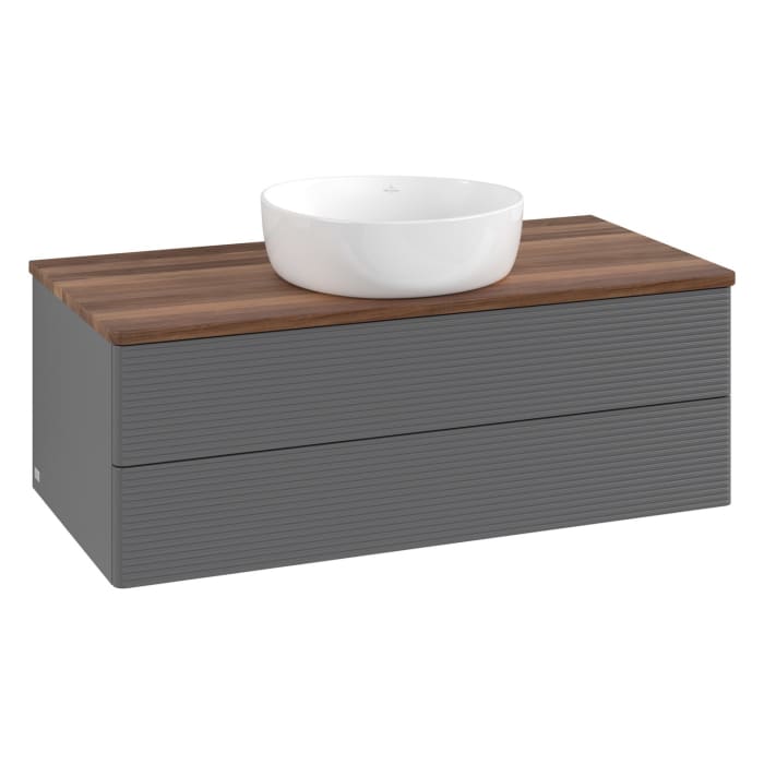 Villeroy & Boch Antao Waschbeckenunterschrank, 100 x 19 cm, 2 Auszüge, Fronten mit Struktur, ohne Hahnloch