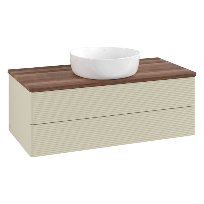Villeroy & Boch Antao Waschbeckenunterschrank, 100 x 19 cm, 2 Auszüge, Fronten mit Struktur, ohne Hahnloch