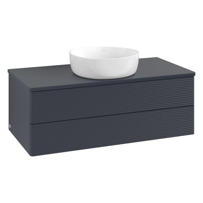 Villeroy & Boch Antao Waschbeckenunterschrank, 100 x 19 cm, 2 Auszüge, Fronten mit Struktur, mit Hahnloch