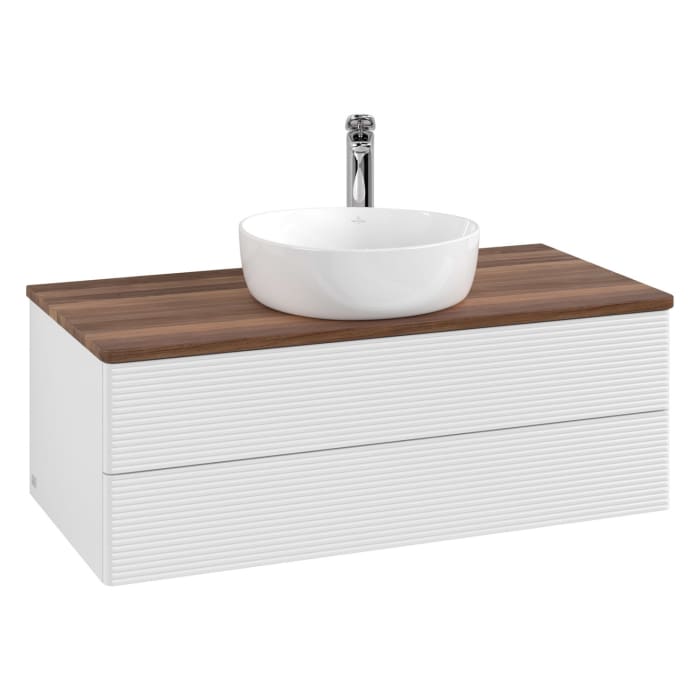 Villeroy & Boch Antao Waschbeckenunterschrank, 100 x 19 cm, 2 Auszüge, Fronten mit Struktur, mit Hahnloch