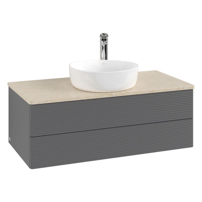 Villeroy & Boch Antao Waschbeckenunterschrank, 100 x 19 cm, 2 Auszüge, Fronten mit Struktur, mit Hahnloch