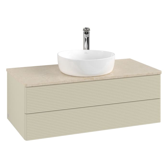 Villeroy & Boch Antao Waschbeckenunterschrank, 100 x 19 cm, 2 Auszüge, Fronten mit Struktur, mit Hahnloch
