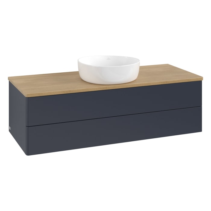 Villeroy & Boch Antao Waschbeckenunterschrank, 120 x 19 cm, 2 Auszüge, Fronten ohne Struktur, ohne Hahnloch, für Waschtisch mittig