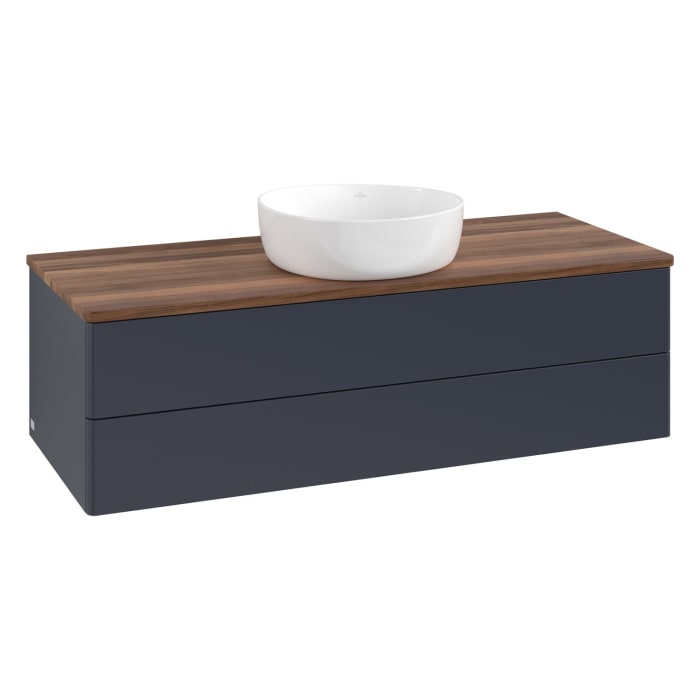 Villeroy & Boch Antao Waschbeckenunterschrank, 120 x 19 cm, 2 Auszüge, Fronten ohne Struktur, ohne Hahnloch, für Waschtisch mittig