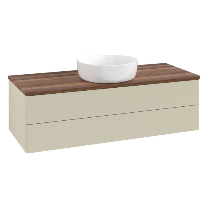 Villeroy & Boch Antao Waschbeckenunterschrank, 120 x 19 cm, 2 Auszüge, Fronten ohne Struktur, ohne Hahnloch, für Waschtisch mittig