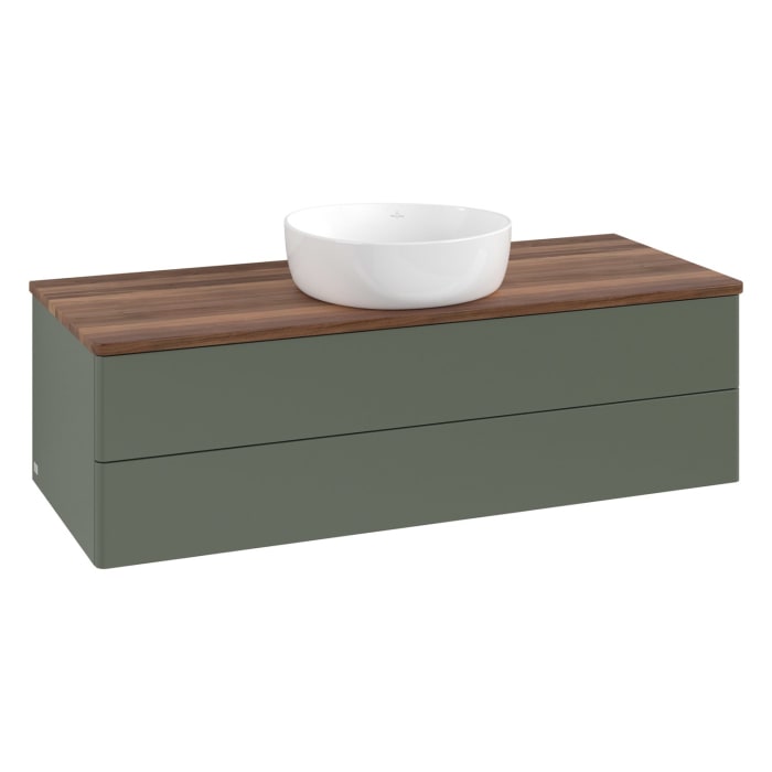 Villeroy & Boch Antao Waschbeckenunterschrank, 120 x 19 cm, 2 Auszüge, Fronten ohne Struktur, ohne Hahnloch, für Waschtisch mittig