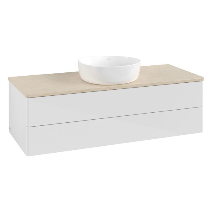 Villeroy & Boch Antao Waschbeckenunterschrank, 120 x 19 cm, 2 Auszüge, Fronten ohne Struktur, ohne Hahnloch, für Waschtisch mittig
