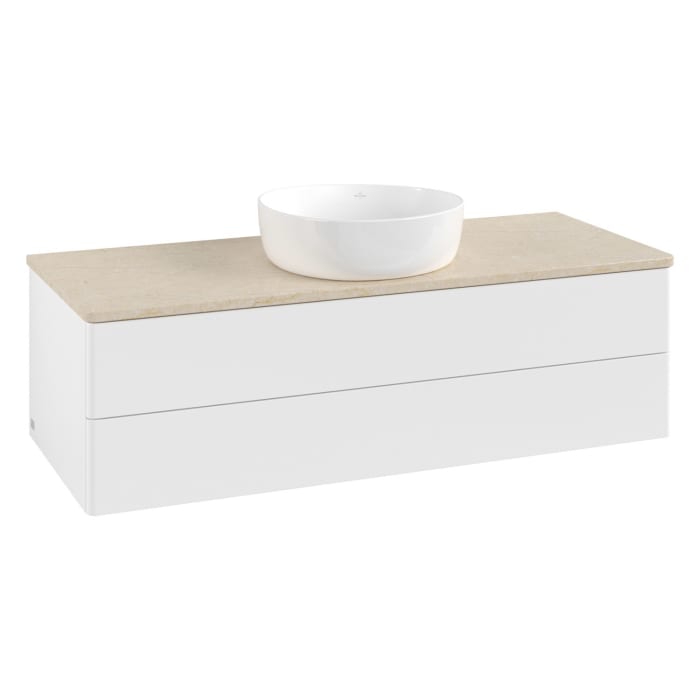 Villeroy & Boch Antao Waschbeckenunterschrank, 120 x 19 cm, 2 Auszüge, Fronten ohne Struktur, ohne Hahnloch, für Waschtisch mittig