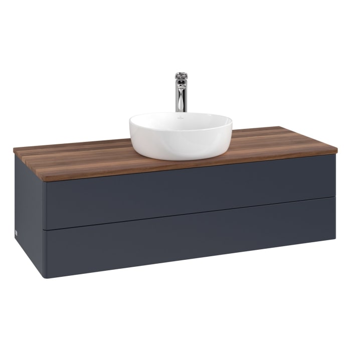 Villeroy & Boch Antao Waschbeckenunterschrank, 120 x 19 cm, 2 Auszüge, Fronten ohne Struktur, mit Hahnloch, für Waschtisch mittig