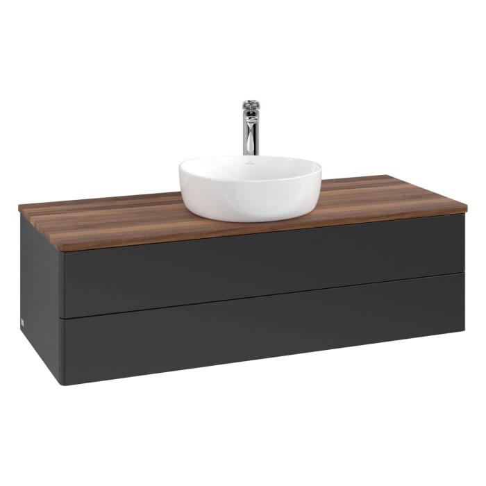 Villeroy & Boch Antao Waschbeckenunterschrank, 120 x 19 cm, 2 Auszüge, Fronten ohne Struktur, mit Hahnloch, für Waschtisch mittig