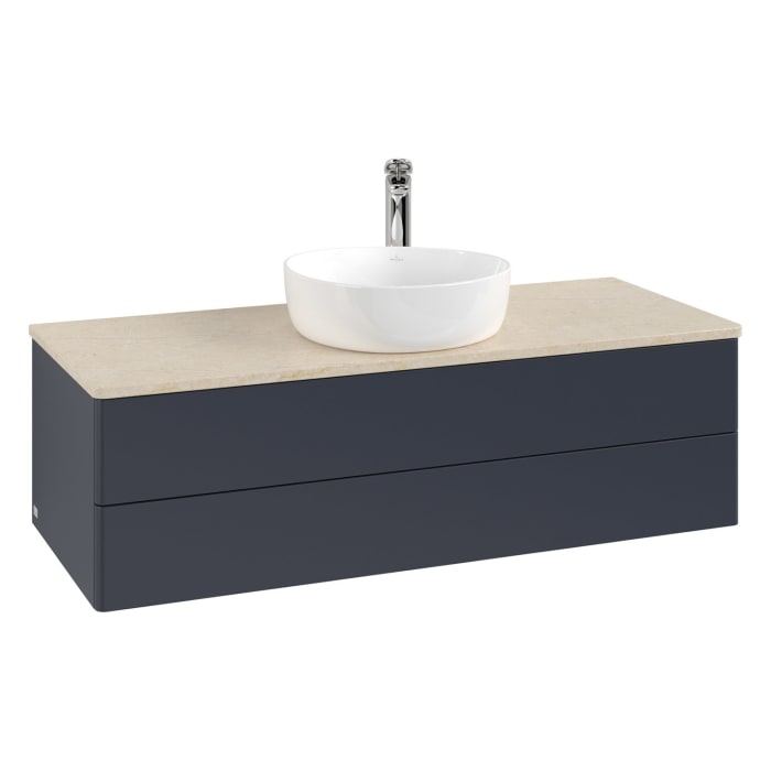 Villeroy & Boch Antao Waschbeckenunterschrank, 120 x 19 cm, 2 Auszüge, Fronten ohne Struktur, mit Hahnloch, für Waschtisch mittig