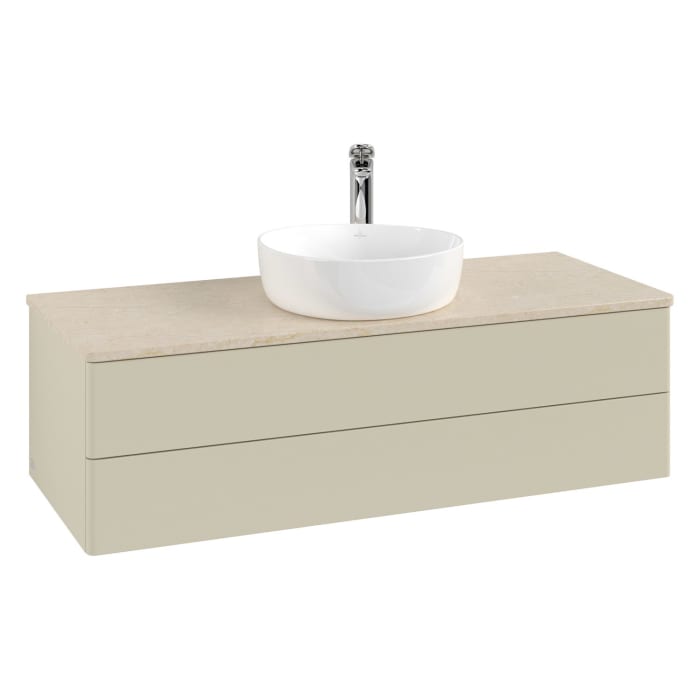 Villeroy & Boch Antao Waschbeckenunterschrank, 120 x 19 cm, 2 Auszüge, Fronten ohne Struktur, mit Hahnloch, für Waschtisch mittig