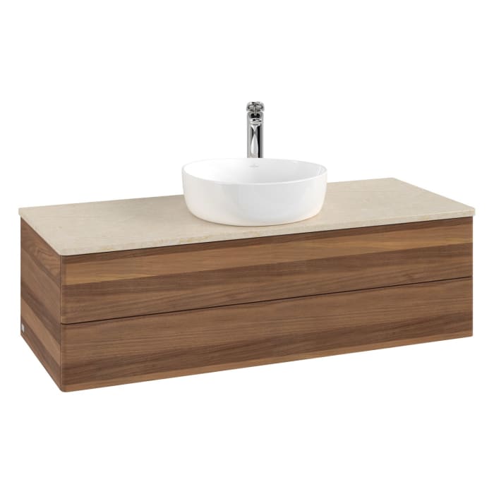 Villeroy & Boch Antao Waschbeckenunterschrank, 120 x 19 cm, 2 Auszüge, Fronten ohne Struktur, mit Hahnloch, für Waschtisch mittig