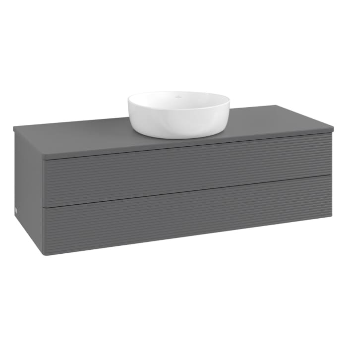 Villeroy & Boch Antao Waschbeckenunterschrank, 120 x 19 cm, 2 Auszüge, Fronten mit Struktur, ohne Hahnloch, für Waschtisch mittig
