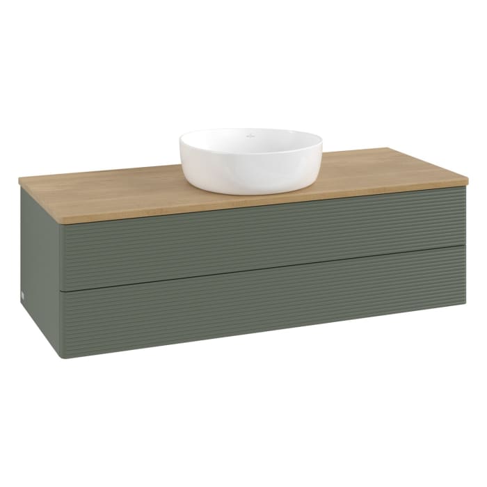 Villeroy & Boch Antao Waschbeckenunterschrank, 120 x 19 cm, 2 Auszüge, Fronten mit Struktur, ohne Hahnloch, für Waschtisch mittig