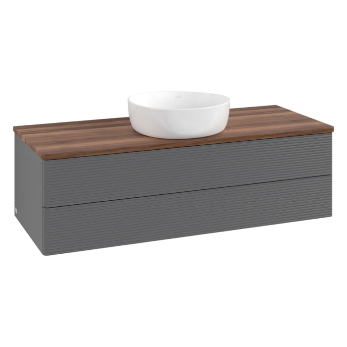 Villeroy & Boch Antao Waschbeckenunterschrank, 120 x 19 cm, 2 Auszüge, Fronten mit Struktur, ohne Hahnloch, für Waschtisch mittig