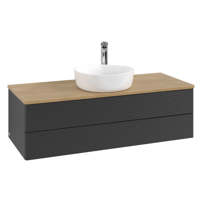 Villeroy & Boch Antao Waschbeckenunterschrank, 120 x 19 cm, 2 Auszüge, Fronten mit Struktur, mit Hahnloch, für Waschtisch mittig