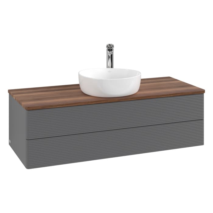 Villeroy & Boch Antao Waschbeckenunterschrank, 120 x 19 cm, 2 Auszüge, Fronten mit Struktur, mit Hahnloch, für Waschtisch mittig