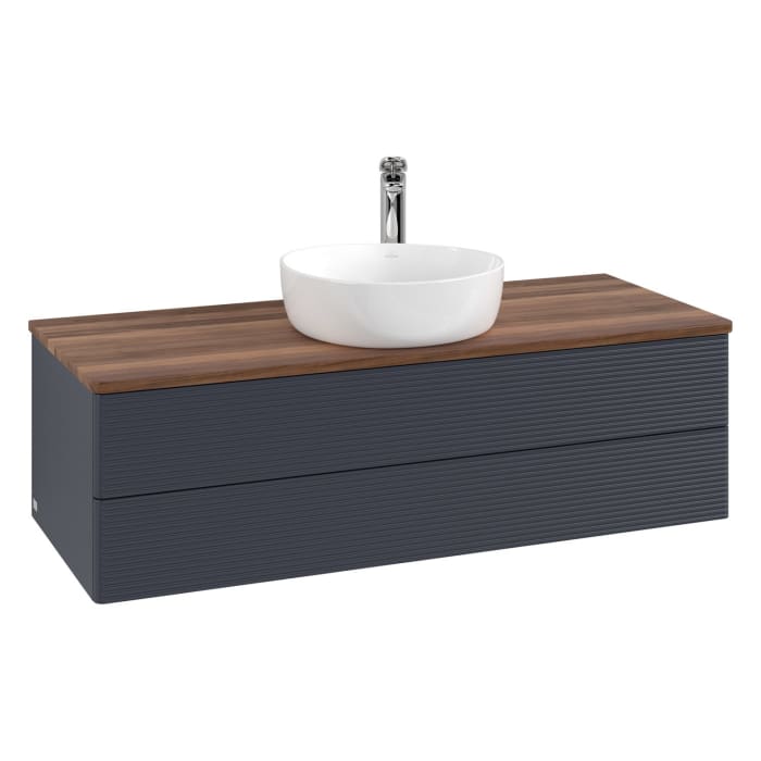 Villeroy & Boch Antao Waschbeckenunterschrank, 120 x 19 cm, 2 Auszüge, Fronten mit Struktur, mit Hahnloch, für Waschtisch mittig