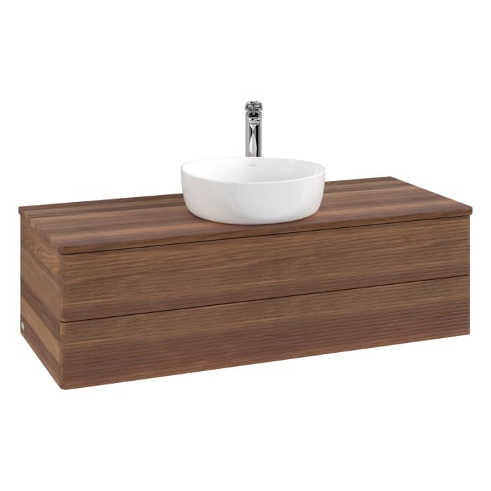 Villeroy & Boch Antao Waschbeckenunterschrank, 120 x 19 cm, 2 Auszüge, Fronten mit Struktur, mit Hahnloch, für Waschtisch mittig