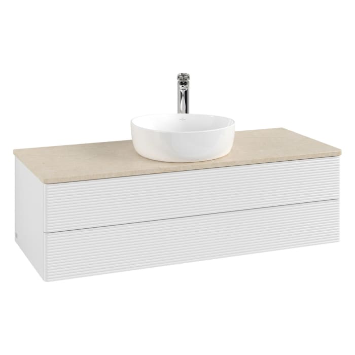 Villeroy & Boch Antao Waschbeckenunterschrank, 120 x 19 cm, 2 Auszüge, Fronten mit Struktur, mit Hahnloch, für Waschtisch mittig