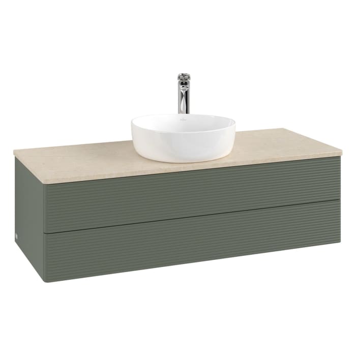Villeroy & Boch Antao Waschbeckenunterschrank, 120 x 19 cm, 2 Auszüge, Fronten mit Struktur, mit Hahnloch, für Waschtisch mittig
