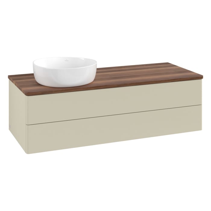 Villeroy & Boch Antao Waschbeckenunterschrank, 120 x 19 cm, 2 Auszüge, Fronten ohne Struktur, ohne Hahnloch, für Waschtisch links